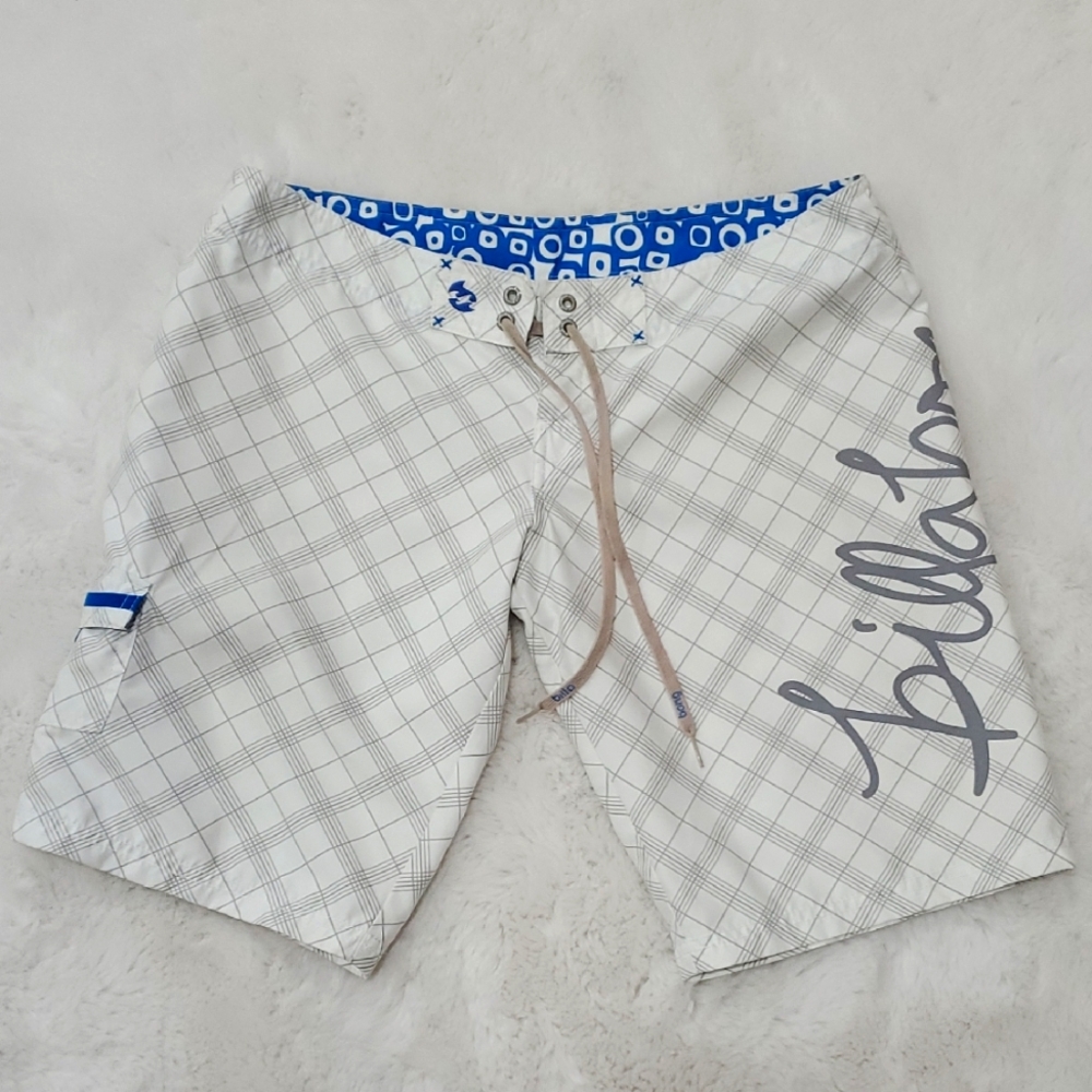 Billabong White Grey Blue Board Shorts Quick-Dry Swimwear Size 7